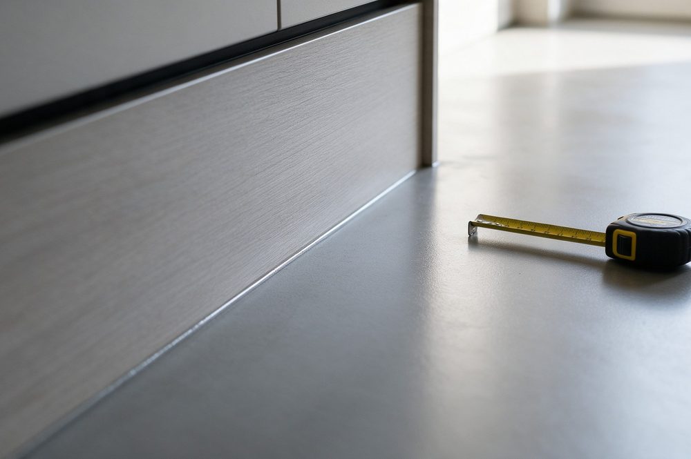 Aansluiting van de gietvloer op de keukenplint, een detail in de gietvloer keuken prijs
