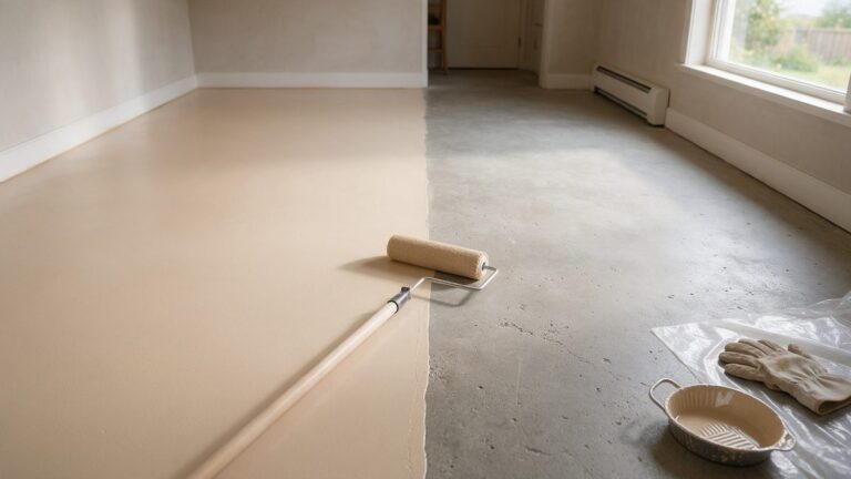 Gietvloer kleur veranderen met een nieuwe gekleurde laag in een woonkamer