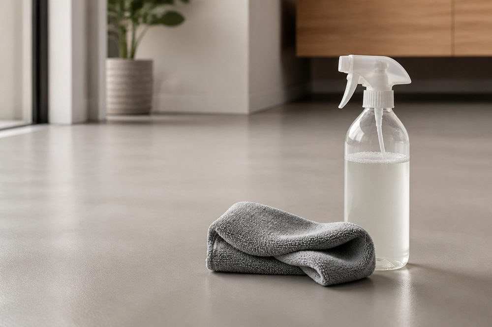 pu gietvloer schoonmaken met microvezeldoek en ph-neutraal middel