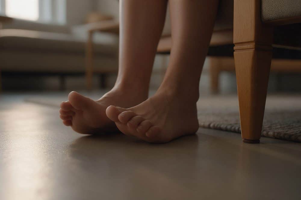 Warmgrijze PU gietvloer in de woonkamer met een leren bank